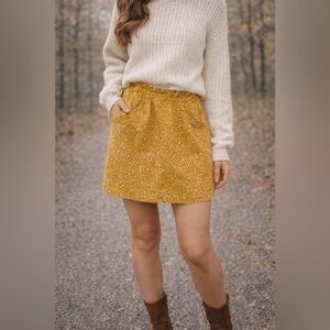 elevenses Mustard White Swirl Pencil Skirt